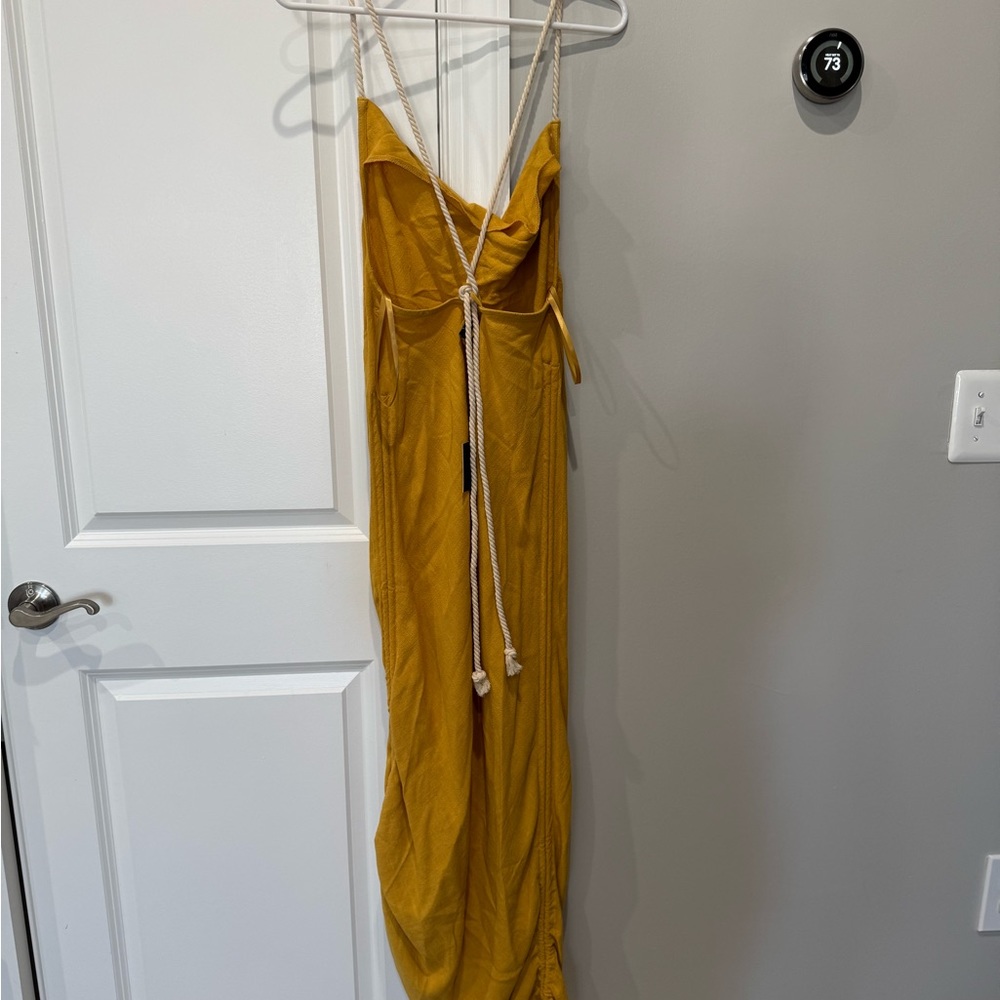 Mustard Ruched Linen Rope Dress - Picture 11 of 12